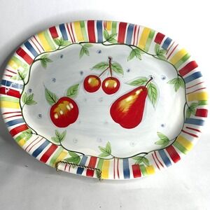 Style Eyes By Baum Bros Fruit Stripe Collection Oval Ceramic Serving Platter